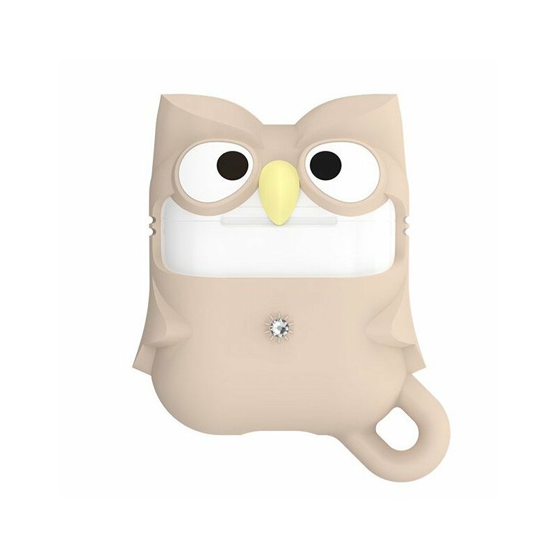 Husa Apple Airpods Kingxbar Adorable Cute Animals Cu Cristale Swarovski Din Silicon - Brown Owl