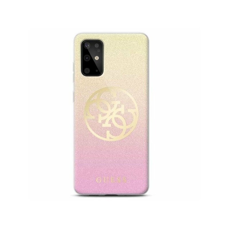 Husa Samsung Galaxy S20 Guess Glitter Circle Gold Logo - Pink