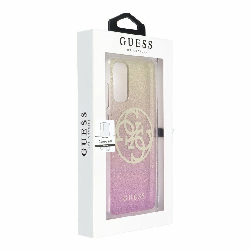 Husa Samsung Galaxy S20 Guess Glitter Circle Gold Logo - Pink