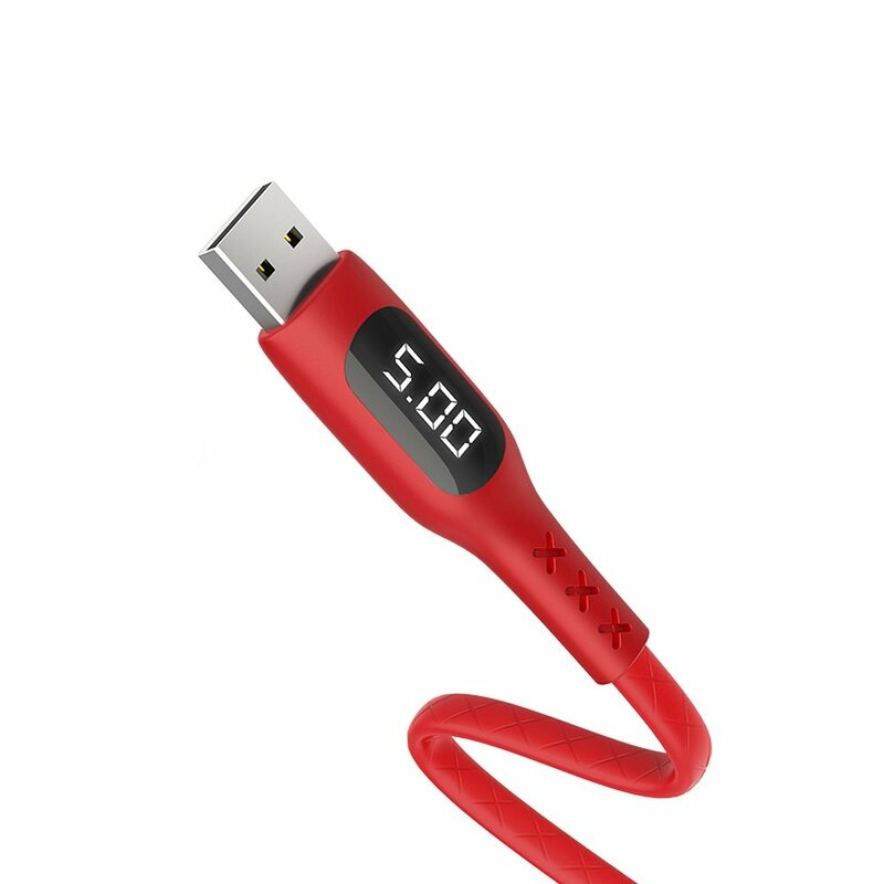 Cablu De Date Hoco Selected S6 USB To Lightning Cu Temporizator Si Afisaj LED 2.4A 1.2m - Rosu