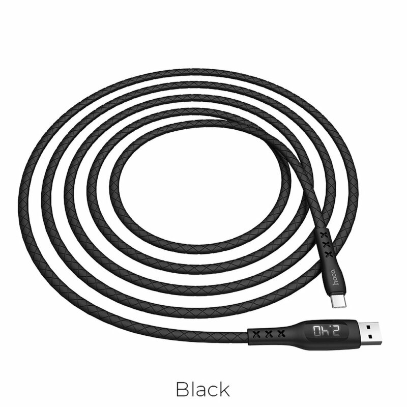Cablu De Date Hoco Selected S6 USB To Type-C Cu Temporizator Si Afisaj LED 3.0A 1.2m - Negru
