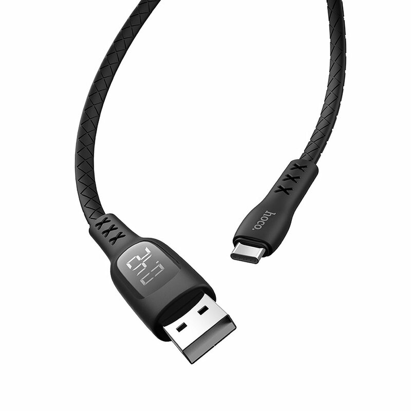 Cablu De Date Hoco Selected S6 USB To Type-C Cu Temporizator Si Afisaj LED 3.0A 1.2m - Negru