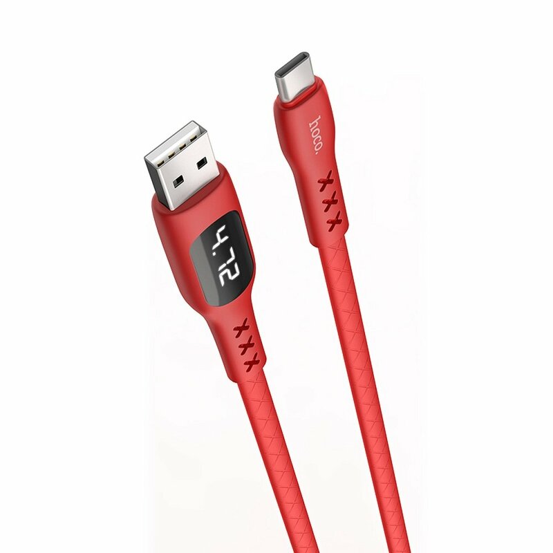 Cablu De Date Hoco Selected S6 USB To Type-C Cu Temporizator Si Afisaj LED 3.0A 1.2m - Rosu