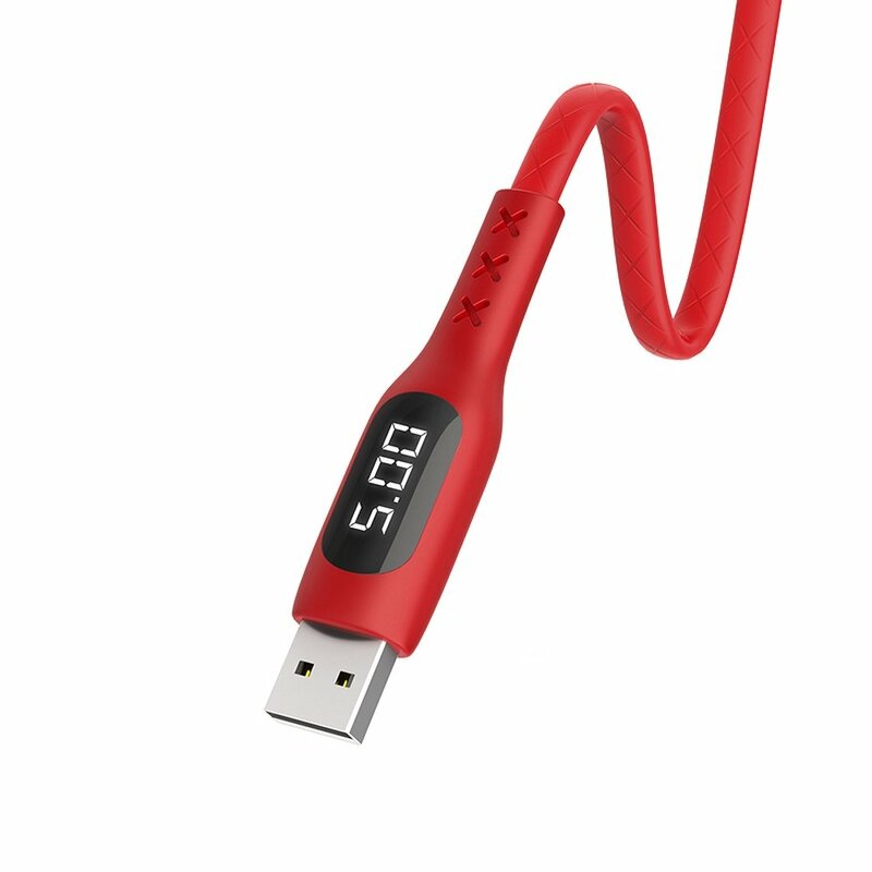 Cablu De Date Hoco Selected S6 USB To Micro-USB Cu Temporizator Si Afisaj LED 2.4A 1.2m - Rosu