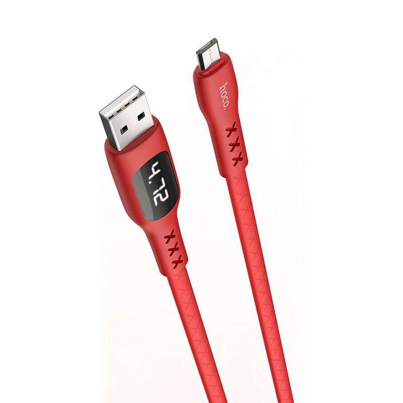 Cablu De Date Hoco Selected S6 USB To Micro-USB Cu Temporizator Si Afisaj LED 2.4A 1.2m - Rosu