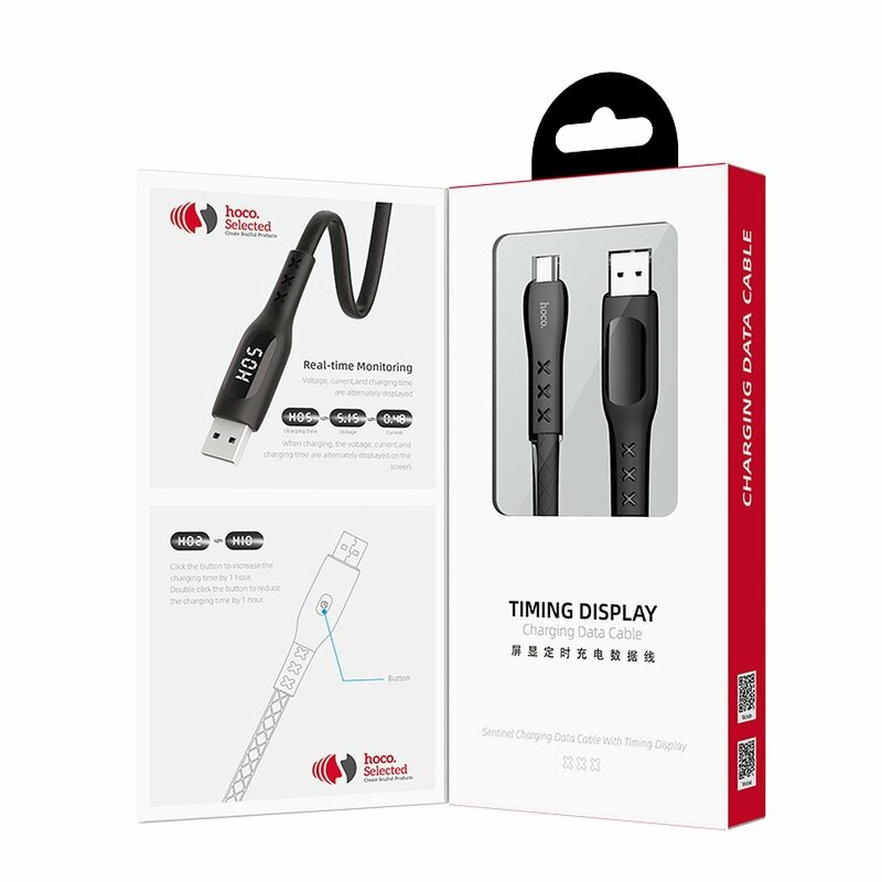 Cablu De Date Hoco Selected S6 USB To Micro-USB Cu Temporizator Si Afisaj LED 2.4A 1.2m - Negru