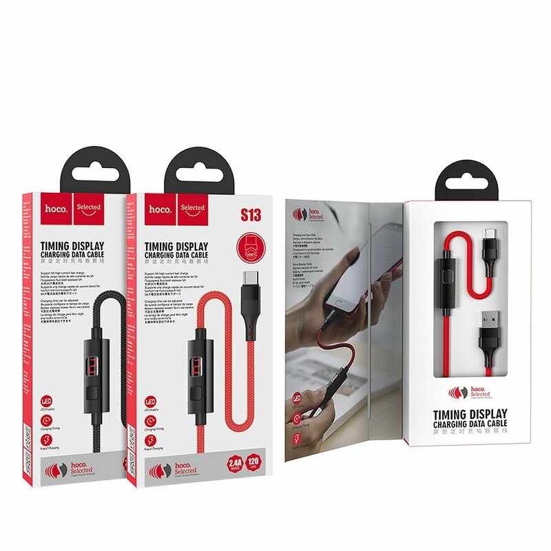 Cablu De Date Hoco Selected S13 Type-C Cu Temporizator Si Afisaj LED 5A 1.2m - Rosu