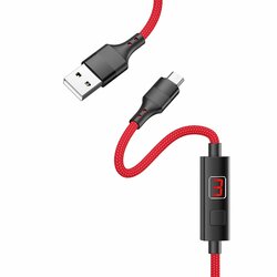 Cablu De Date Hoco Selected S13 Micro-USB Cu Temporizator Si Afisaj LED 2.4A 1.2m - Rosu