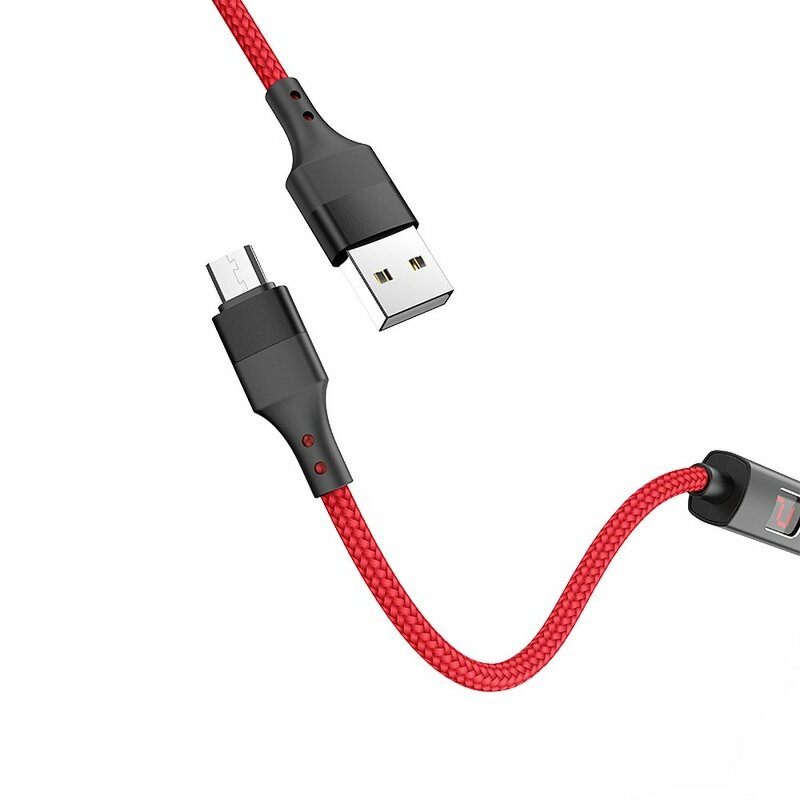 Cablu De Date Hoco Selected S13 Micro-USB Cu Temporizator Si Afisaj LED 2.4A 1.2m - Rosu