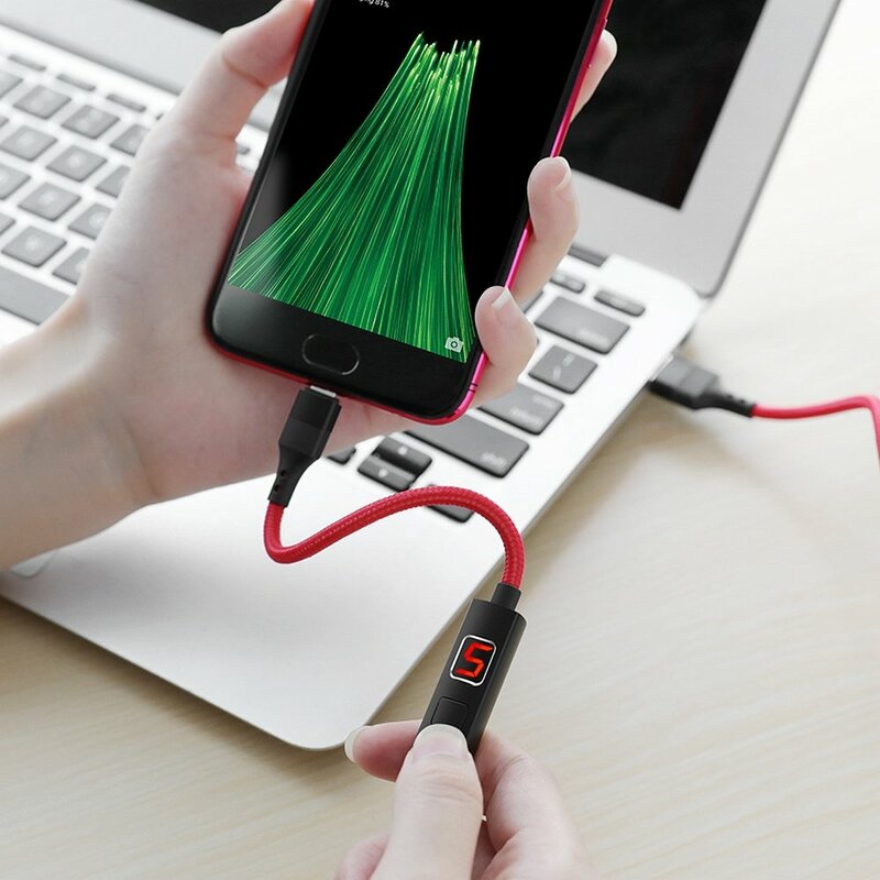 Cablu De Date Hoco Selected S13 Micro-USB Cu Temporizator Si Afisaj LED 2.4A 1.2m - Rosu