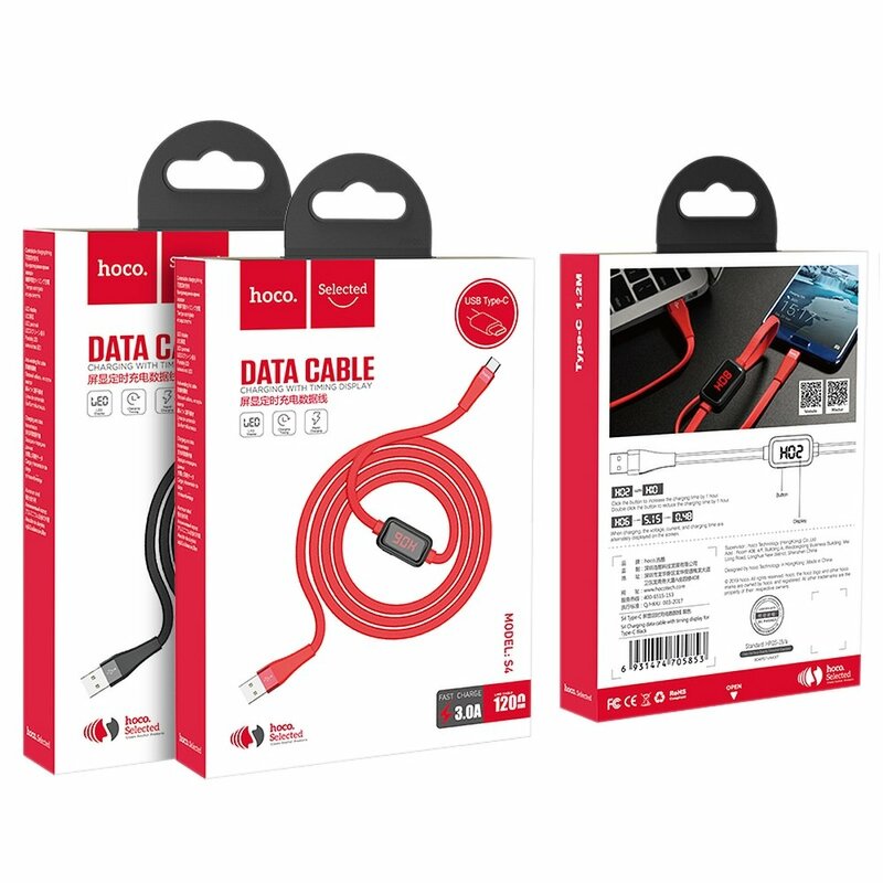 Cablu De Date Hoco Selected S4 USB La Type-C Cu Temporizator Si Afisaj LED 3A 1.2m - Negru