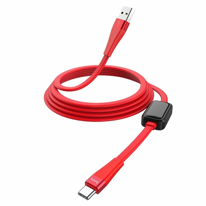 Cablu De Date Hoco Selected S4 USB La Type-C Cu Temporizator Si Afisaj LED 3A 1.2m - Rosu