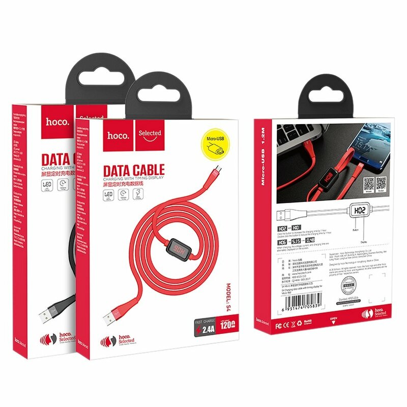 Cablu De Date Hoco Selected S4 USB La Micro-USB Cu Temporizator Si Afisaj LED 2.4A 1.2m - Rosu