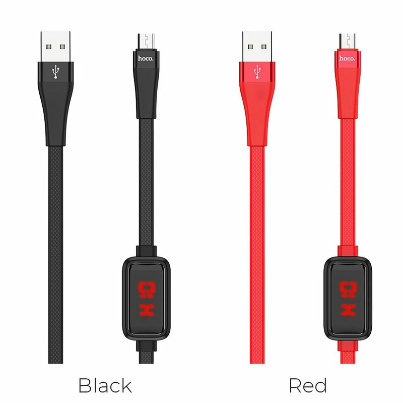 Cablu De Date Hoco Selected S4 USB La Micro-USB Cu Temporizator Si Afisaj LED 2.4A 1.2m - Rosu