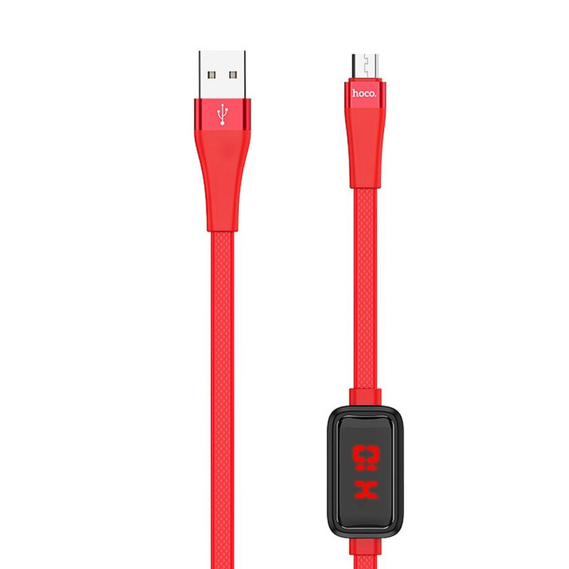 Cablu De Date Hoco Selected S4 USB La Micro-USB Cu Temporizator Si Afisaj LED 2.4A 1.2m - Rosu