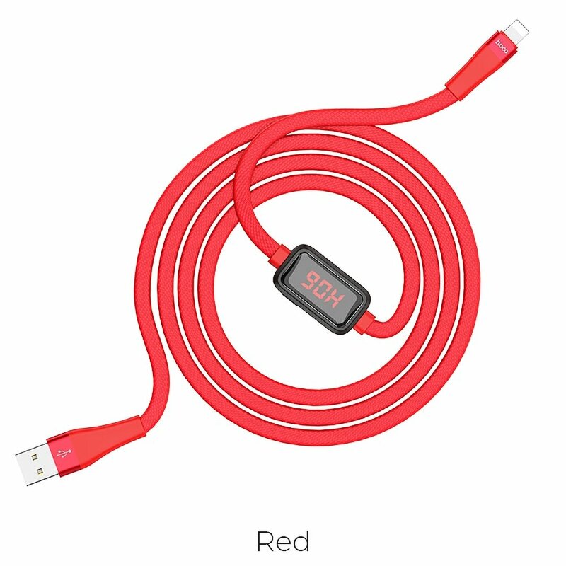 Cablu De Date Hoco Selected S4 USB La Lightning Cu Temporizator Si Afisaj LED 2.4A 1.2m - Rosu