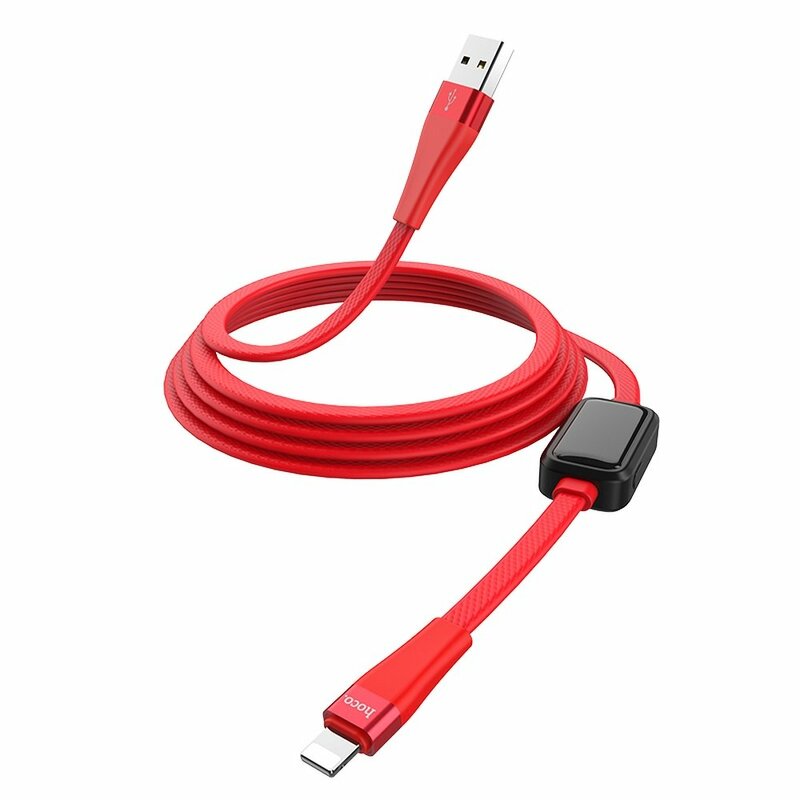 Cablu De Date Hoco Selected S4 USB La Lightning Cu Temporizator Si Afisaj LED 2.4A 1.2m - Rosu