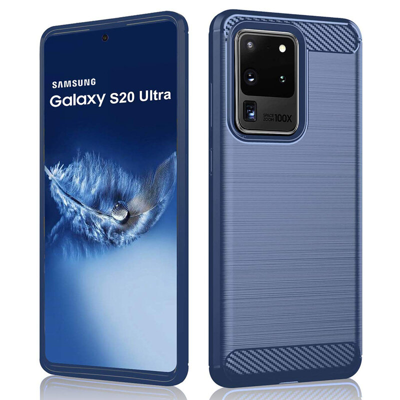 Husa Samsung Galaxy S20 Ultra Techsuit Carbon Silicone, albastru