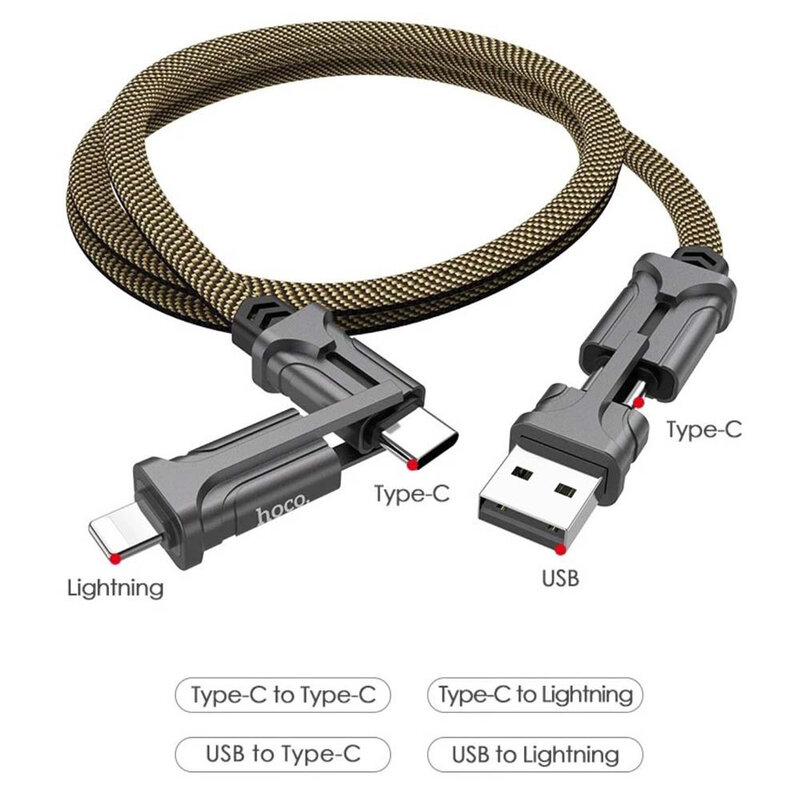 Cablu de date 4 in 1 Lightning/USB/ 2x Type-C Hoco S22 60W 1.2m, negru