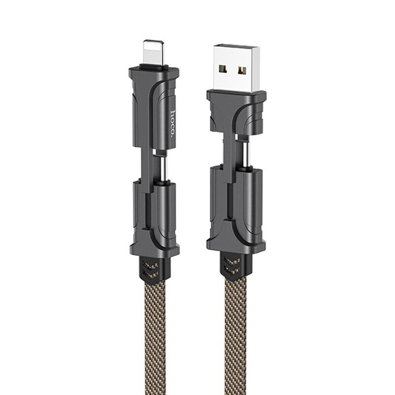 Cablu de date 4 in 1 Lightning/USB/ 2x Type-C Hoco S22 60W 1.2m, negru