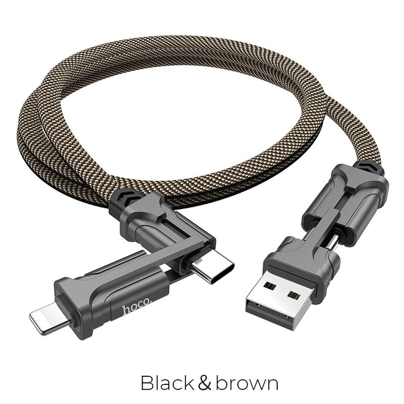Cablu de date 4 in 1 Lightning/USB/ 2x Type-C Hoco S22 60W 1.2m, negru