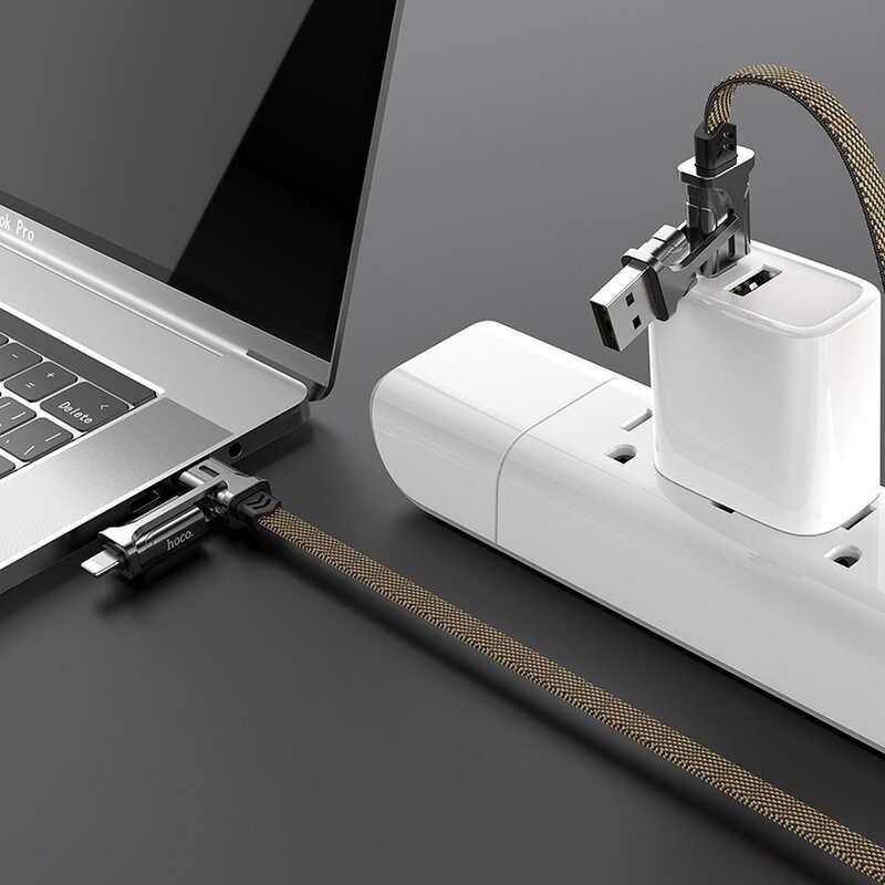 Cablu de date 4 in 1 Lightning/USB/ 2x Type-C Hoco S22 60W 1.2m, negru