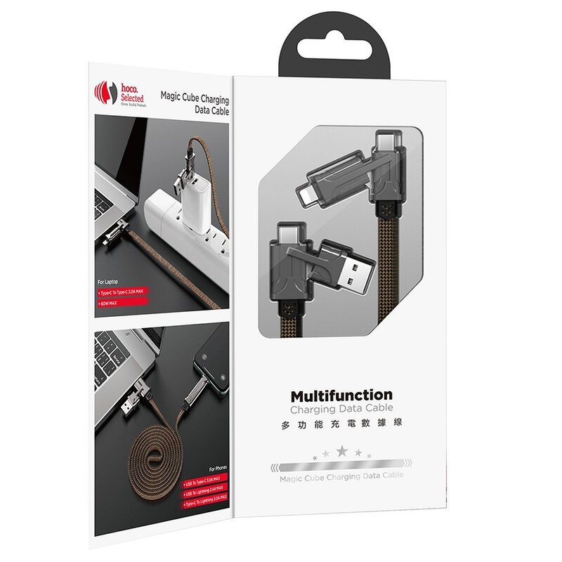 Cablu de date 4 in 1 Lightning/USB/ 2x Type-C Hoco S22 60W 1.2m, negru