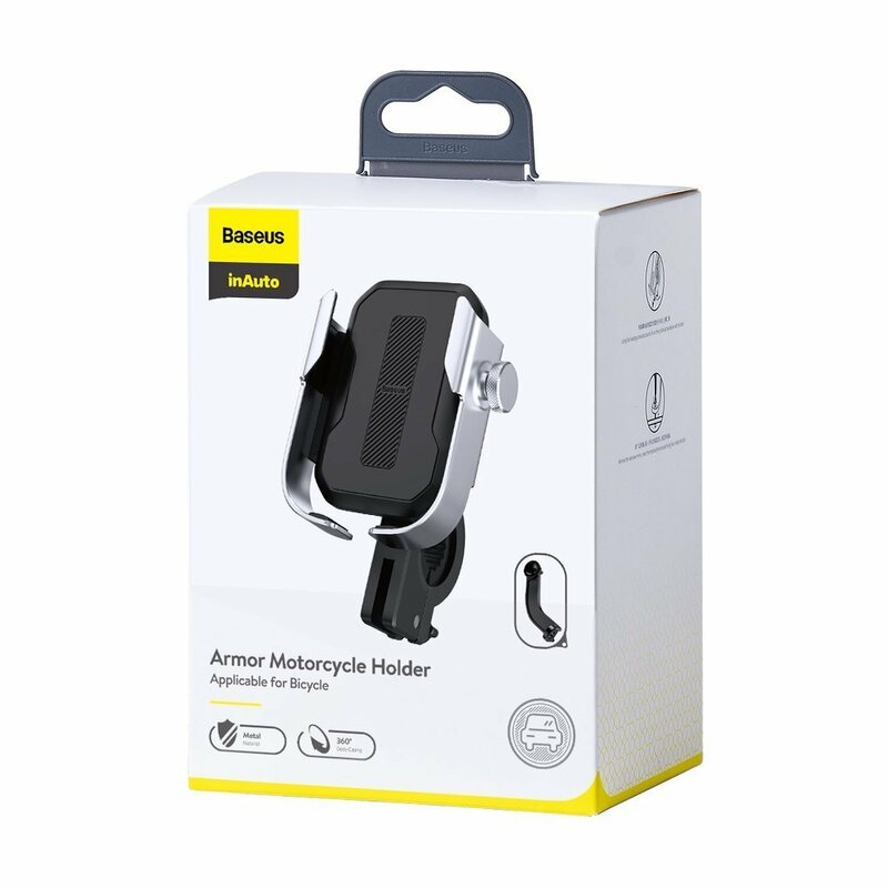 Suport Bicicleta Baseus inAuto Metal Armor Motorcycle Cu Prindere Pe Ghidon Si Oglinda - SUKJA-0S - Argintiu