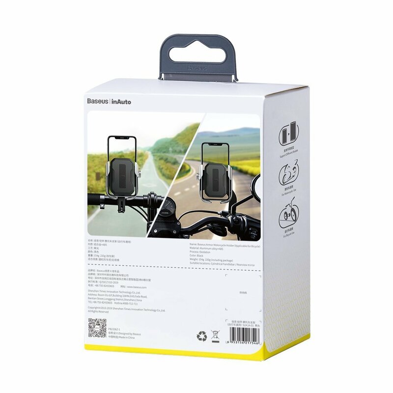 Suport Bicicleta Baseus inAuto Metal Armor Motorcycle Cu Prindere Pe Ghidon Si Oglinda - SUKJA-0S - Argintiu