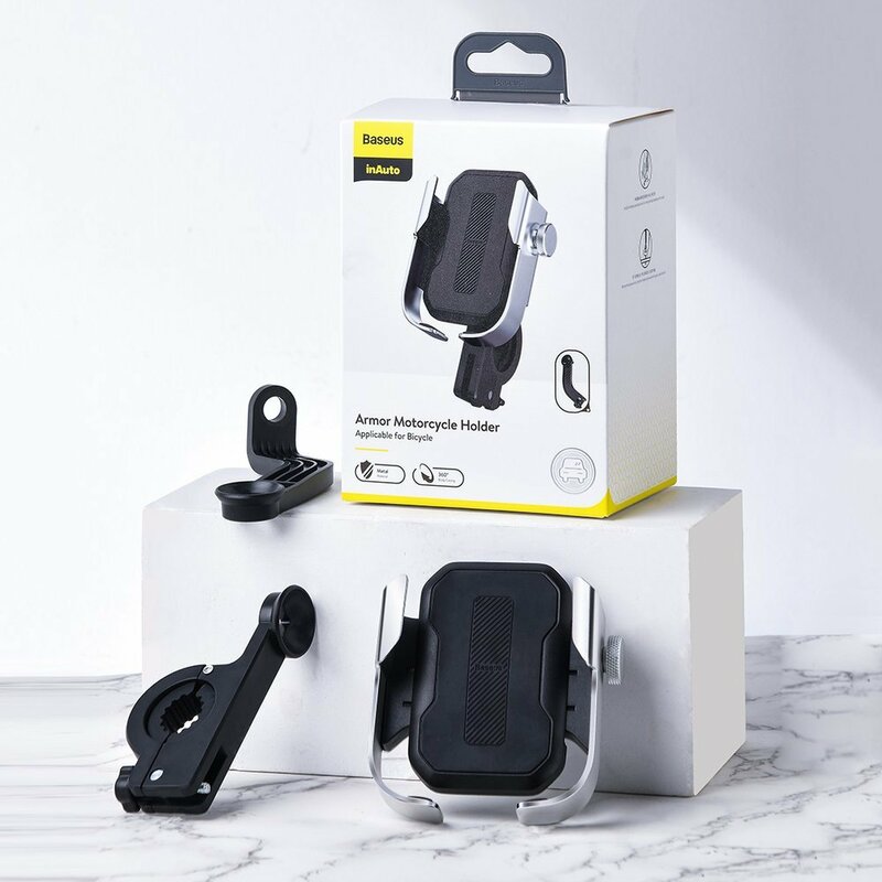Suport Bicicleta Baseus inAuto Metal Armor Motorcycle Cu Prindere Pe Ghidon Si Oglinda - SUKJA-0S - Argintiu