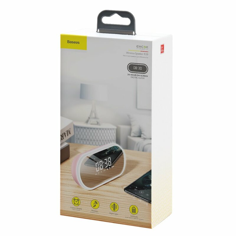 Boxa Portabila Baseus Encok E09 Bluetooth Stylish Wireless with Alarm Clock/LED - NGE09-04 - Roz
