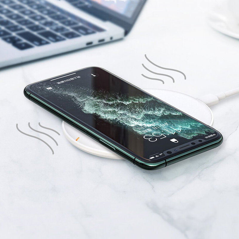 Incarcator Wireless Baseus Cobble Induction Horizontal + Cablu De Incarcare Type-C 1m 15W - WXYS-02 - Alb