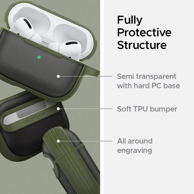 Husa Apple Airpods Pro Spigen Ciel by Cyrill Color Brick Transparenta Cu Holder Metalic - Verde