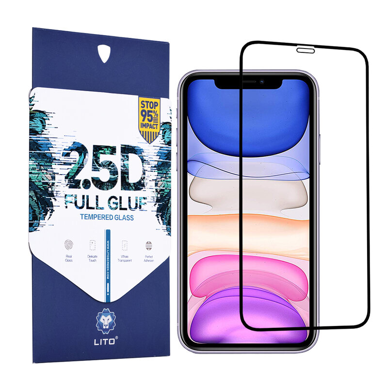Folie Sticla iPhone 11 Lito 2.5D Full Glue Full Cover Cu Rama - Negru