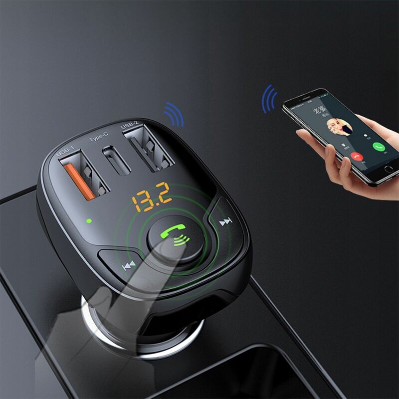 Incarcator Auto Cu Modulator FM Rock B301 Bluetooth MP3 Wireless Dual-USB + Type-C - Negru