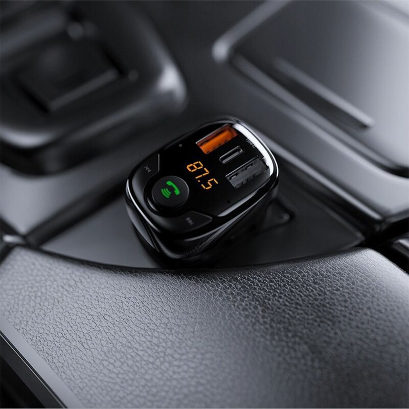 Incarcator Auto Cu Modulator FM Rock B301 Bluetooth MP3 Wireless Dual-USB + Type-C - Negru