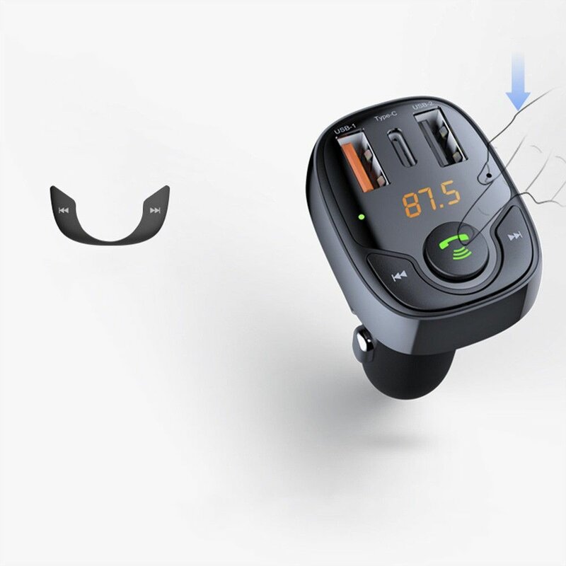 Incarcator Auto Cu Modulator FM Rock B301 Bluetooth MP3 Wireless Dual-USB + Type-C - Negru