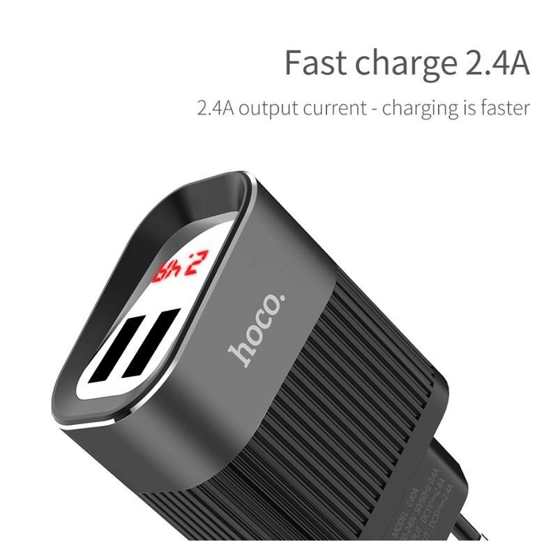 Incarcator Priza Hoco C40A, Dual USB, 2.4A – Alb