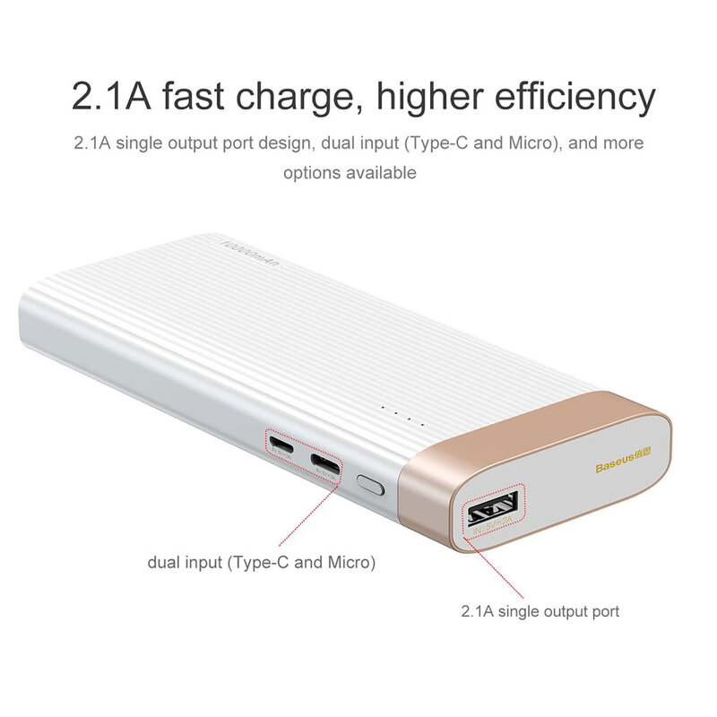 Acumulator extern 10000 mAh Baseus Parallel + Cablu Micro-usb - Alb PPALL-PX02