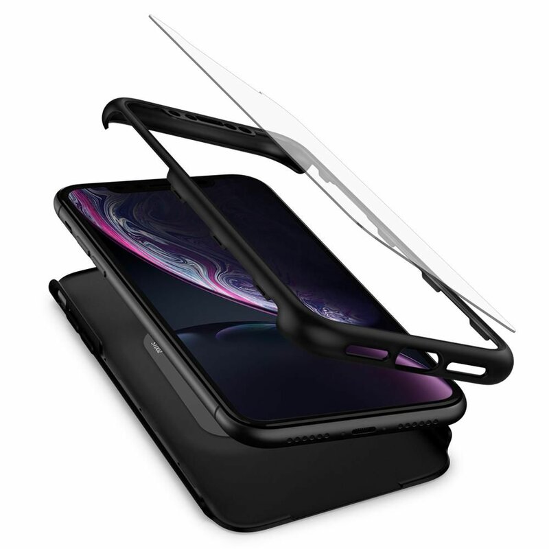 [PACHET] Husa iPhone XR Thin Fit 360° SPIGEN + Sticla securizata - Negru