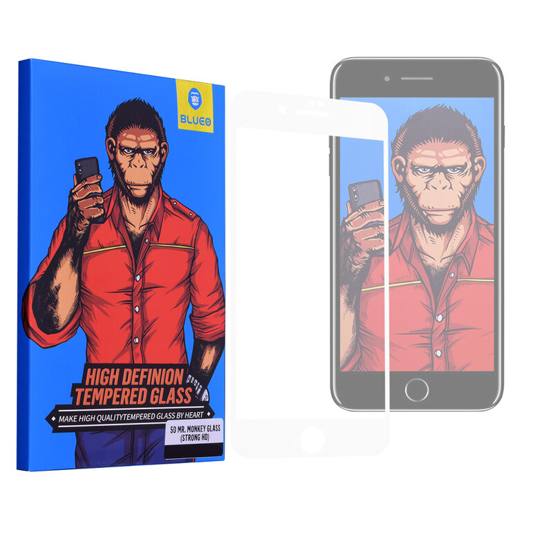 Sticla Securizata 5D iPhone 7 Plus Mr. Monkey - Narrow White Border