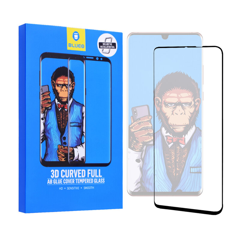 Folie Huawei P30 Pro Blueo 5D Mr. Monkey Full Glue Cu Rama - Negru