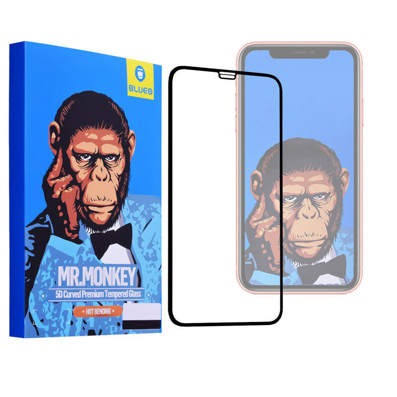 Folie Sticla Apple iPhone X, iPhone 10 Mr. Monkey 5D Hot Bending Cu Rama - Negru