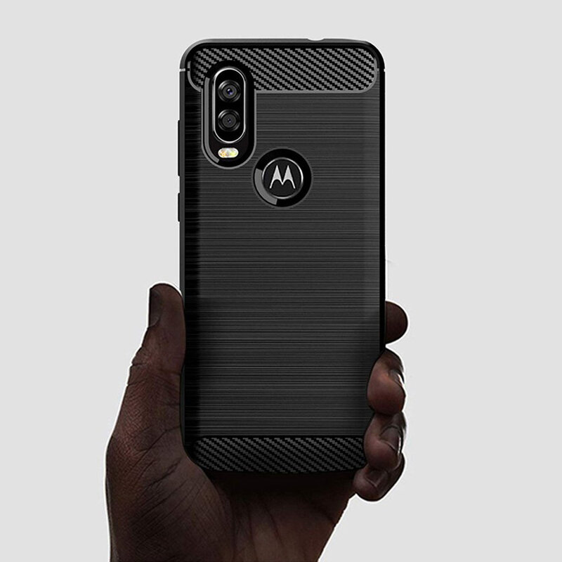 Husa Motorola One Vision Techsuit Carbon Silicone, negru