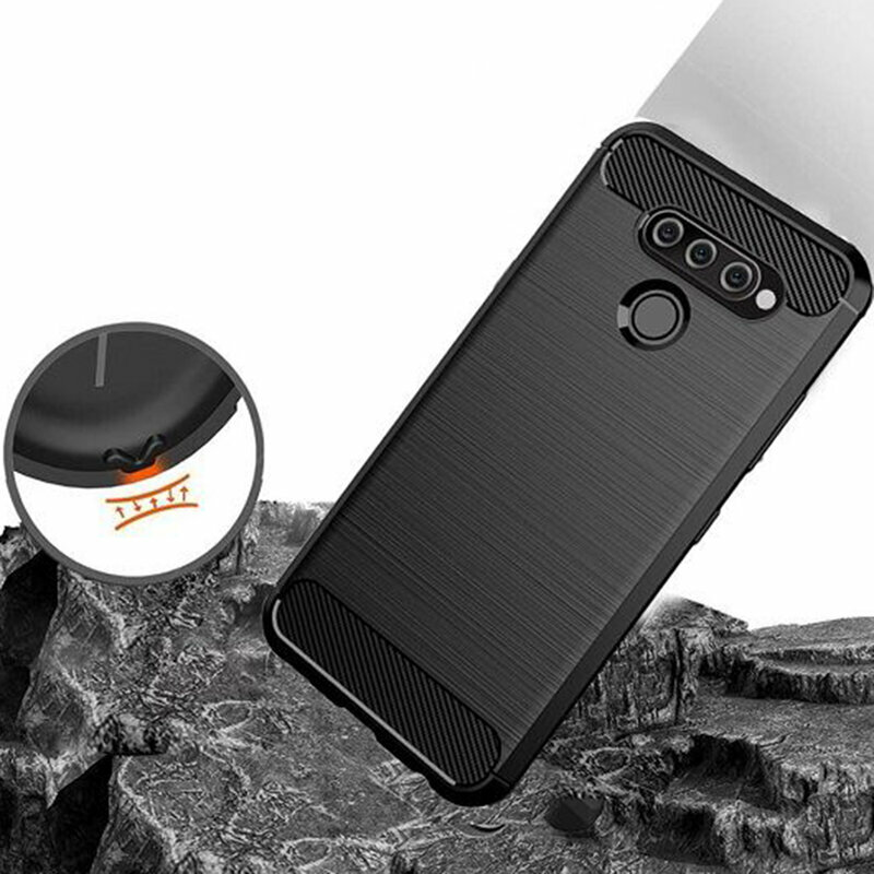 Husa LG Q60 Techsuit Carbon Silicone, negru