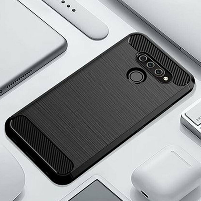 Husa LG Q60 Techsuit Carbon Silicone, negru