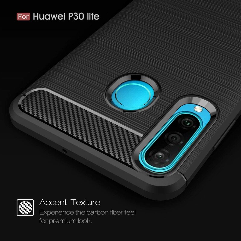 Husa Huawei P30 Lite Techsuit Carbon Silicone, negru