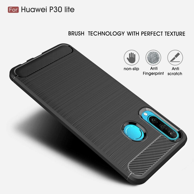 Husa Huawei P30 Lite Techsuit Carbon Silicone, negru