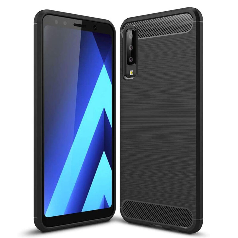 Husa Samsung Galaxy A7 2018 Techsuit Carbon Silicone, negru - CatMobile