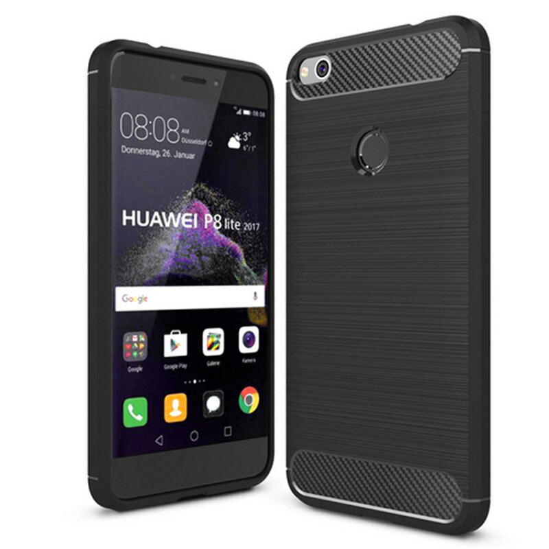 Husa Huawei P9 Lite 2017, P8 Lite 2017 Techsuit Carbon Silicone, negru